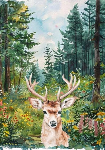 Sustainable postcard forest deer