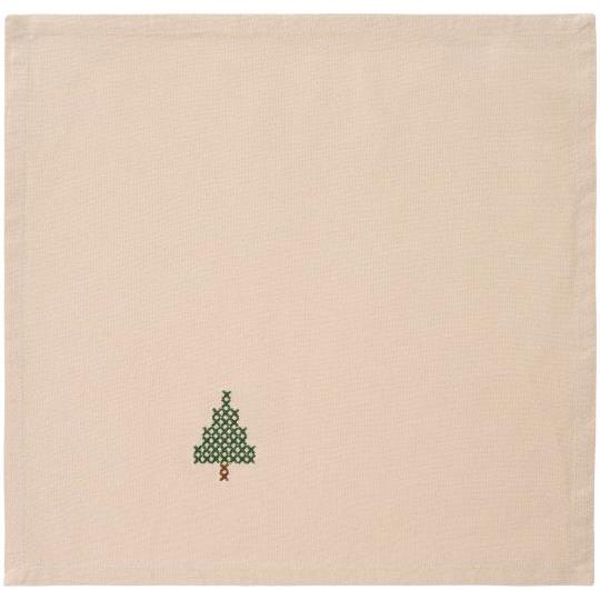 Napkin Tradition w/Christmas tree in cross stitching linen coloured