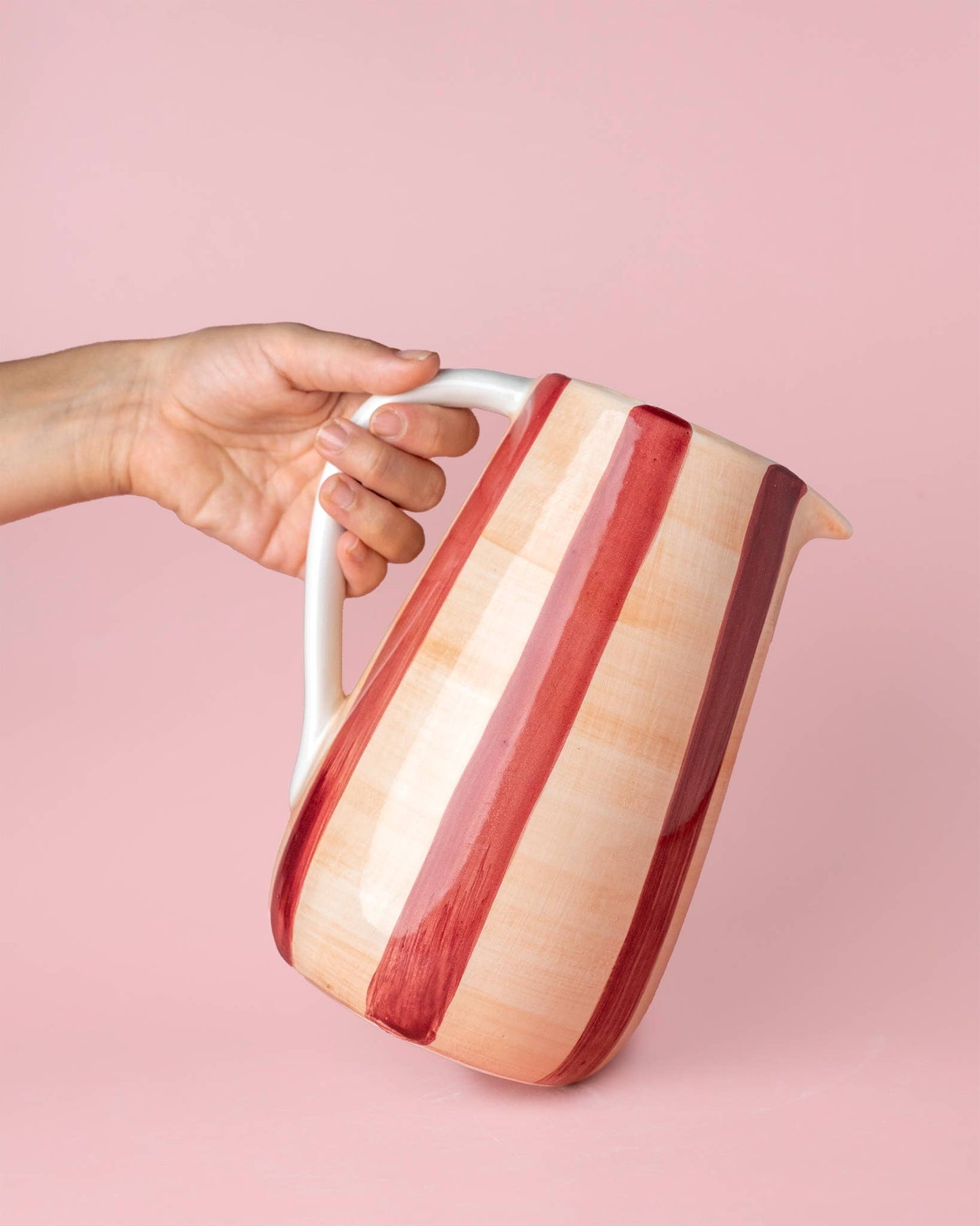 Pottery Vase 21cm - Burgundy & Beige Stripes - Noelle