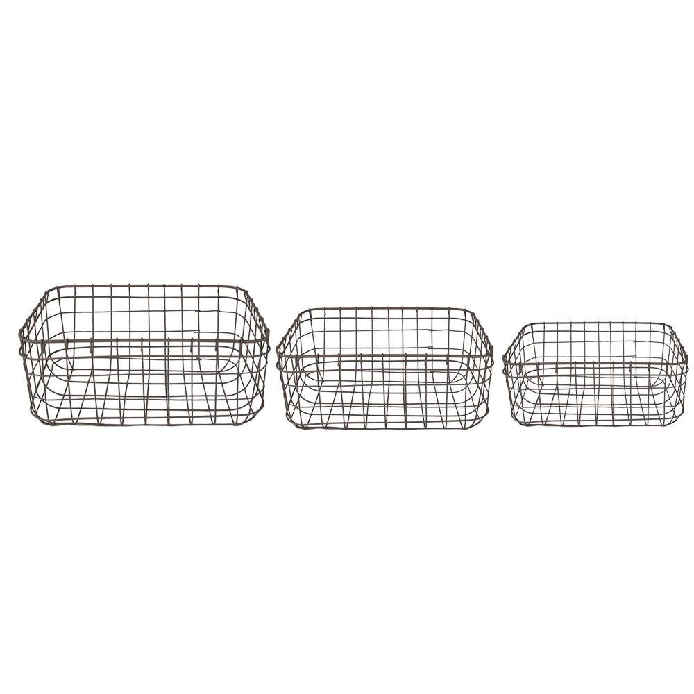 Storage Basket Set of 3 30x20x14 cm Brown Iron Basket