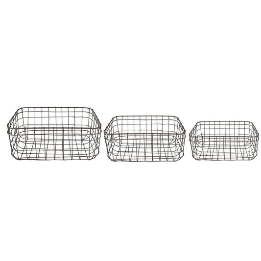 Storage Basket Set of 3 30x20x14 cm Brown Iron Basket