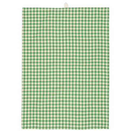 Tea towel Anders green w/small natural checks