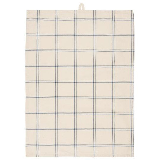 Tea towel Ebbe natural w/dark blue checkered pattern