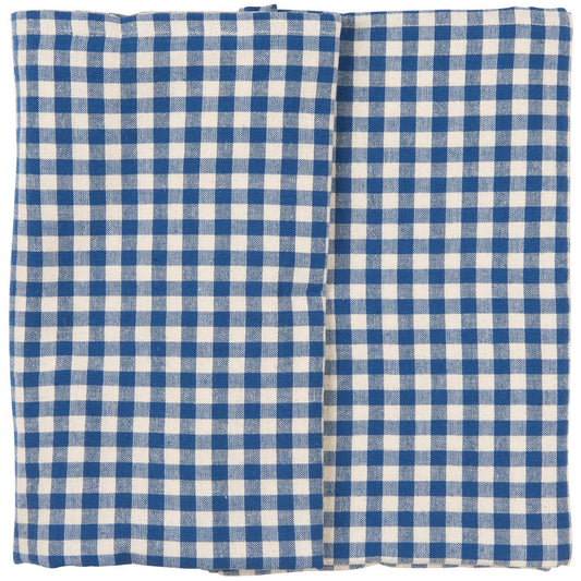 Table cloth Lucas oblong dark blue w/small natural checks 150x250