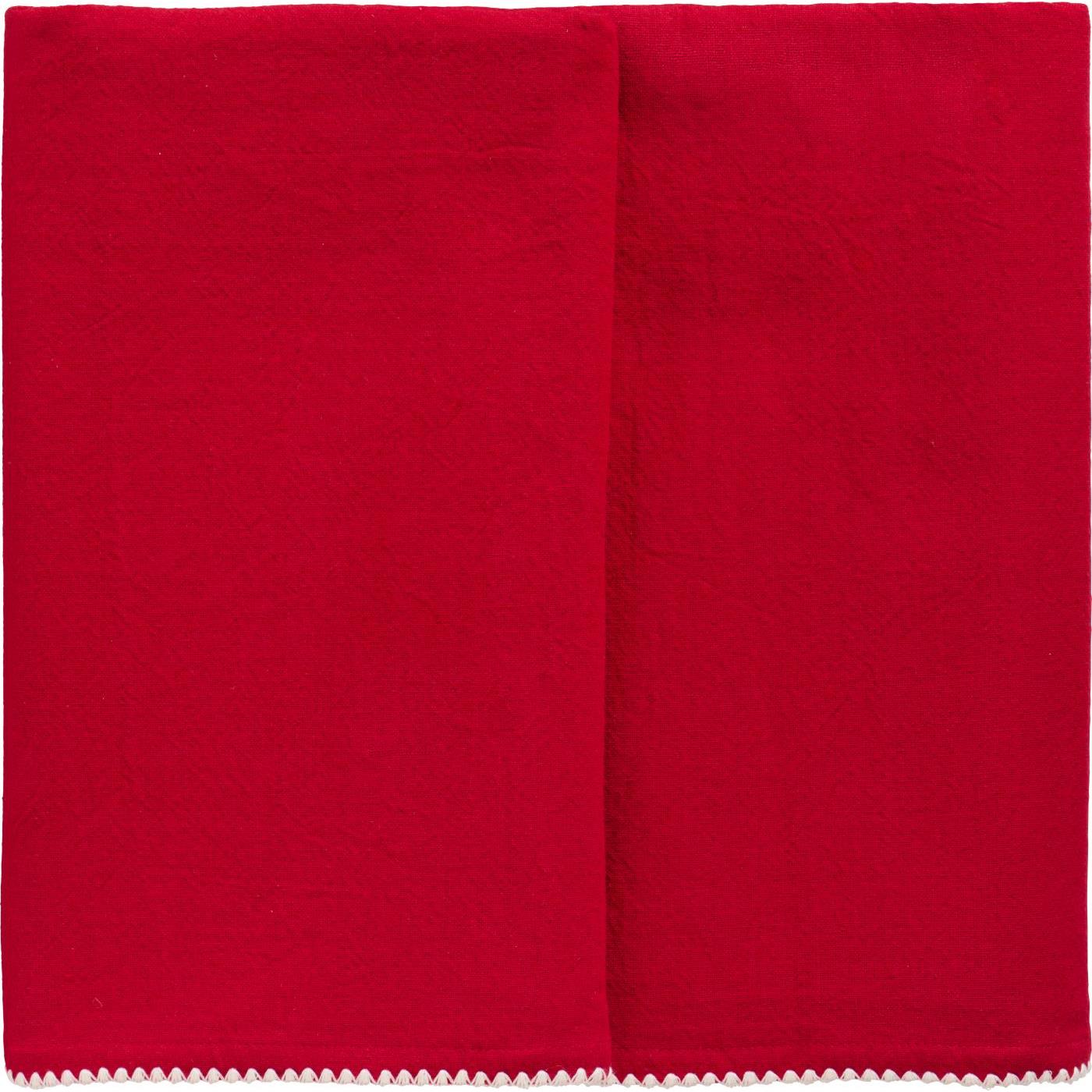 Table cloth Dagmar oblong red w/white border stitching