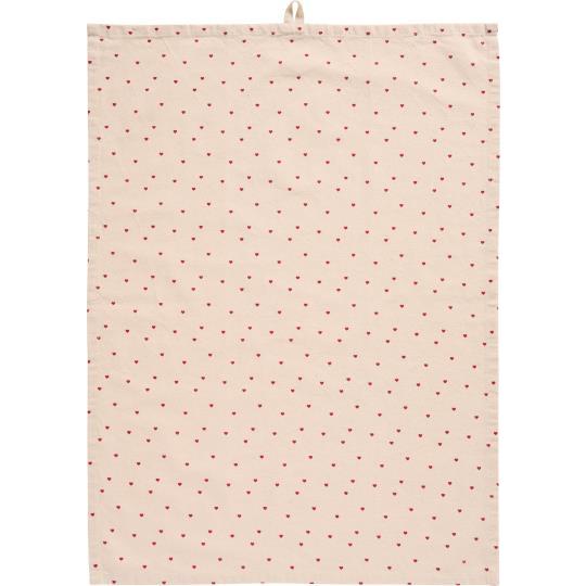 Tea towel Valentin natural w/red hearts