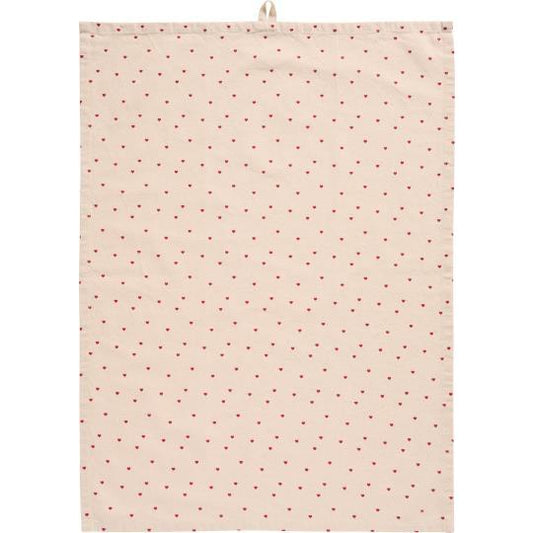 Tea towel Valentin natural w/red hearts
