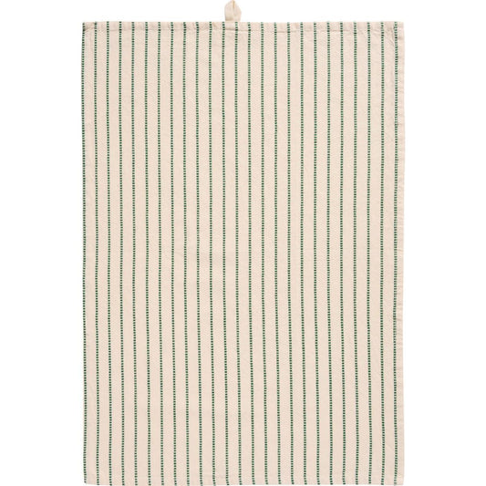 Tea towel Orla natural w/dark green woven stripes