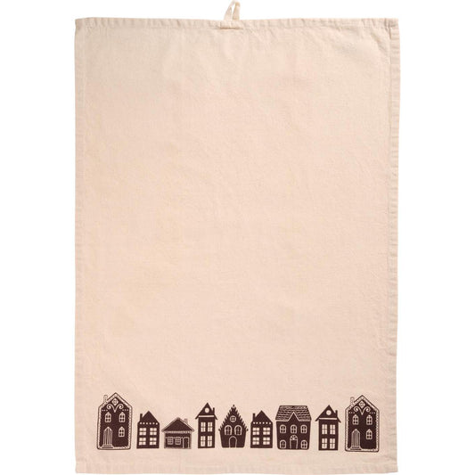 Tea towel Pauline natural w/brown houses