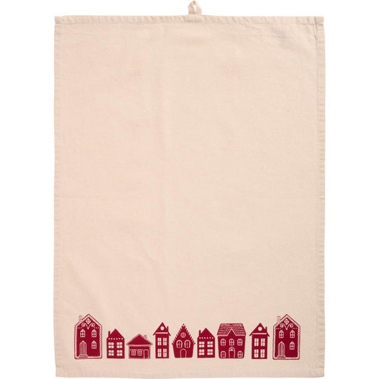 Tea towel Sally natural w/red houses