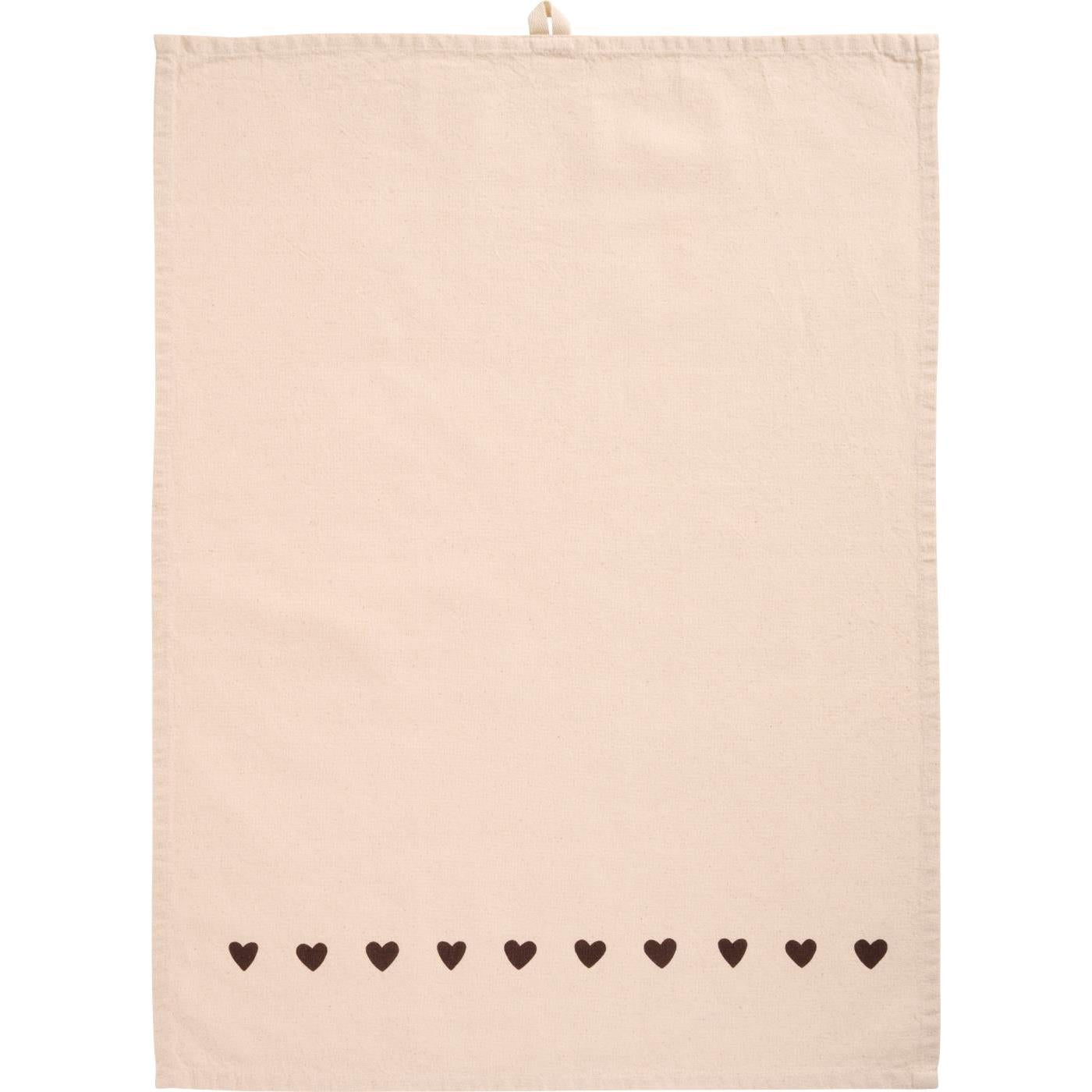 Tea towel Johanne natural w/brown hearts