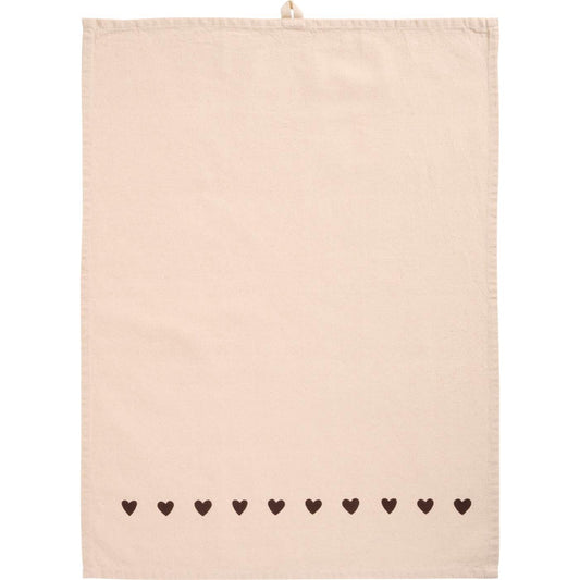 Tea towel Johanne natural w/brown hearts