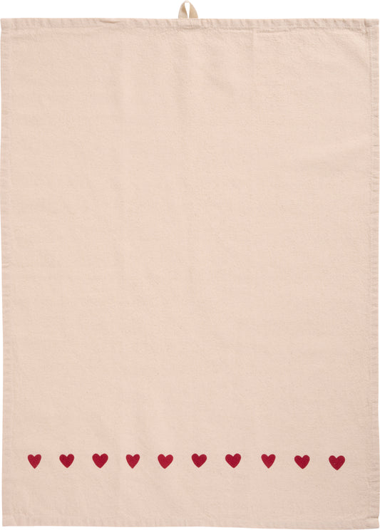 Tea towel Emma natural w/red hearts