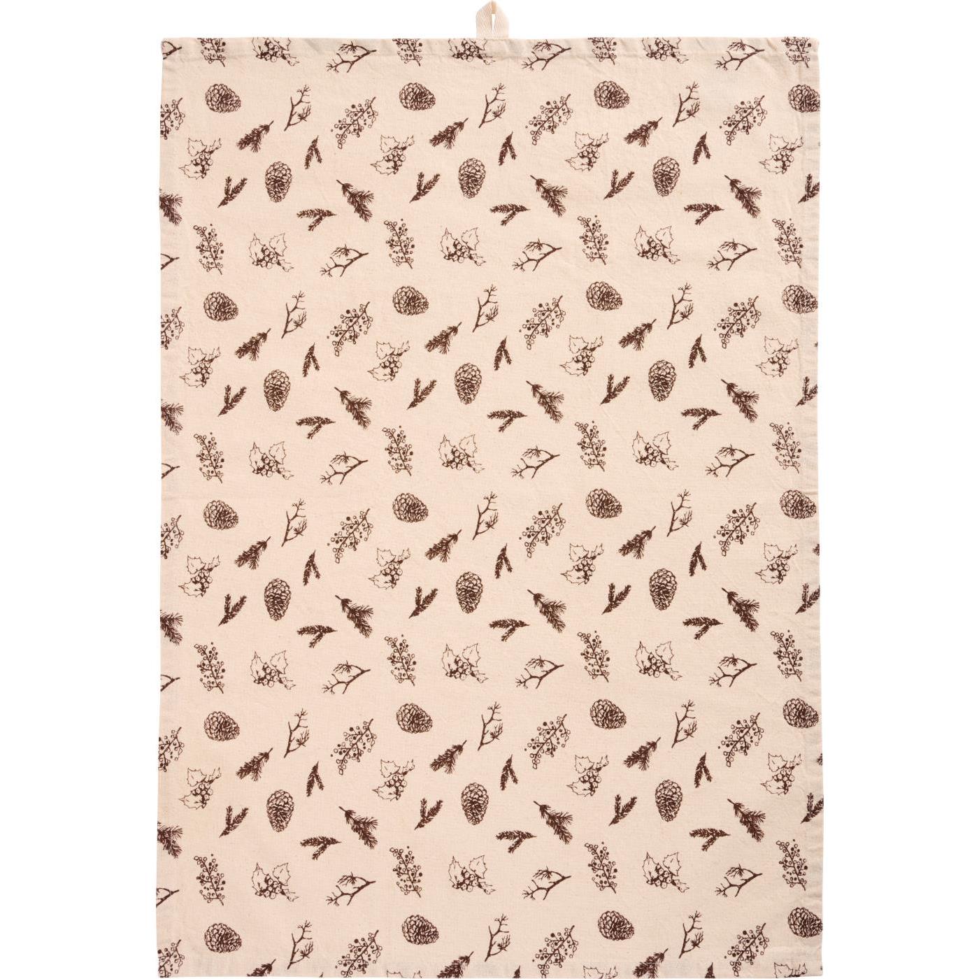Tea towel Jolly natural w/brown cones and twigs