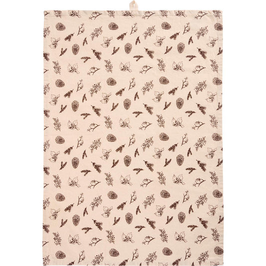 Tea towel Jolly natural w/brown cones and twigs