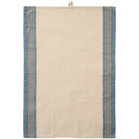 Tea towel Walter natural w/blue and grey stripes on the sides