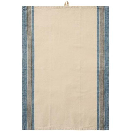 Tea towel Walter natural w/blue and grey stripes on the sides