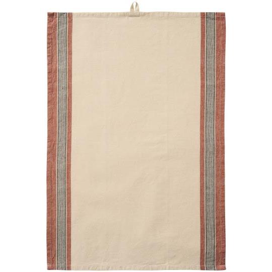 Tea towel Walter natural w/rust coloured and grey stripes on the sides