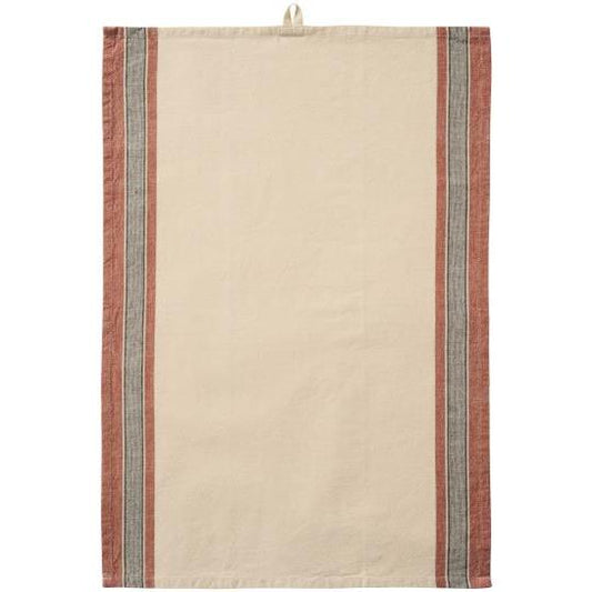 Tea towel Walter natural w/rust coloured and grey stripes on the sides