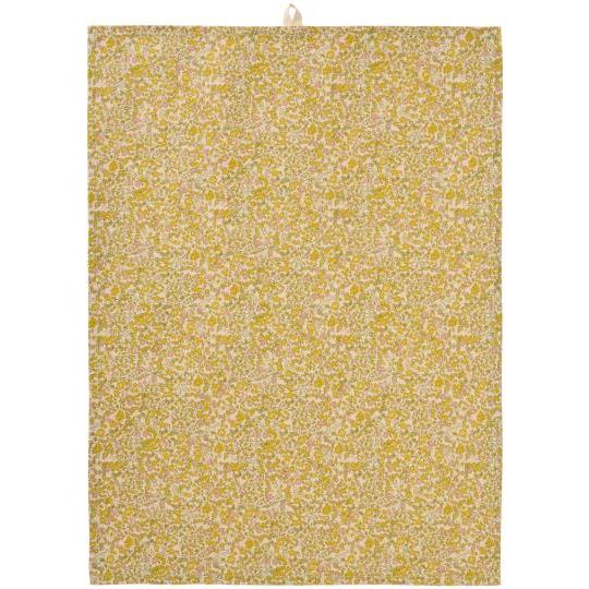 Tea towel Rita natural w/yellow, green and light pink flowers