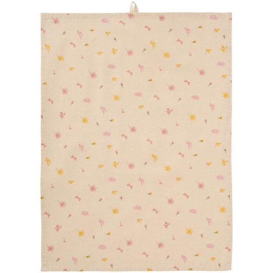 Tea towel Ofelia natural w/light pink and yellow flowers and butterflies