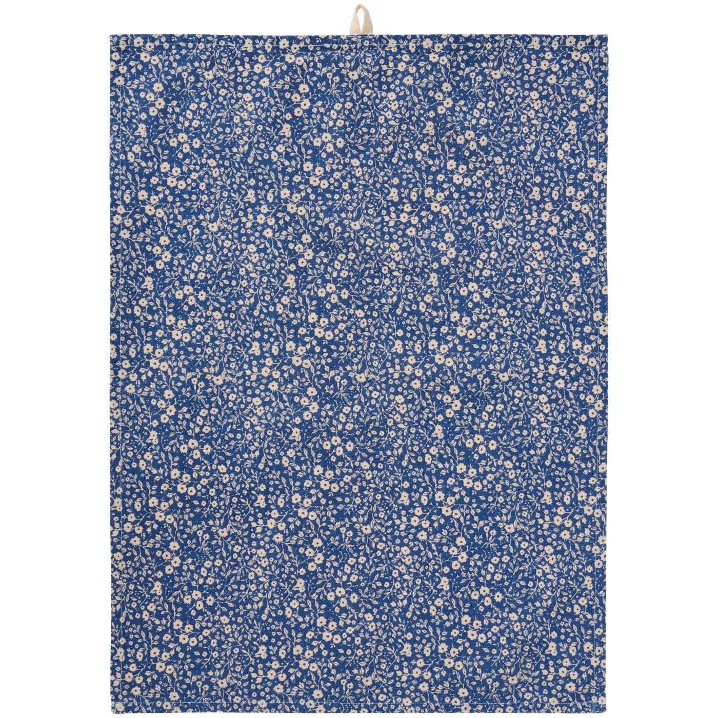 Tea towel Paula dark blue w/natural coloured flowers