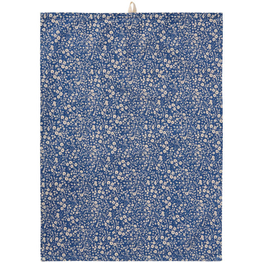 Tea towel Paula dark blue w/natural coloured flowers