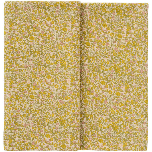 Table cloth Rita oblong natural w/yellow, green and light pink flowers