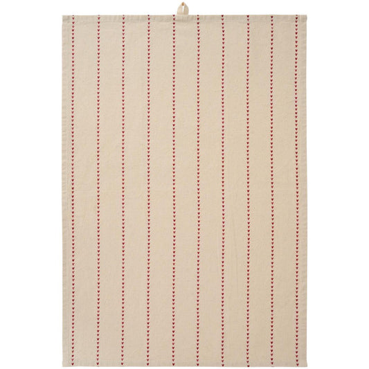 Tea towel Valentina natural w/red hearts in rows