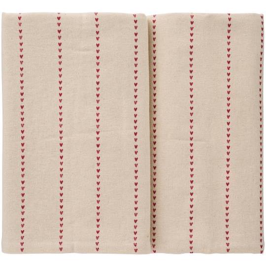Table cloth Valentina oblong natural w/red hearts in rows