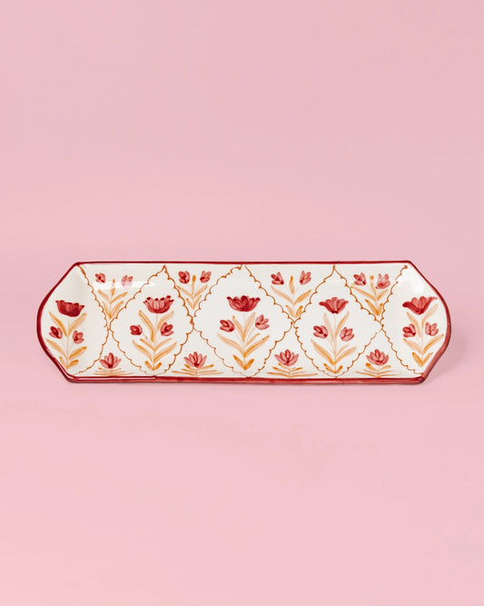 Hand-Painted Ceramic Serving Tray – Burgundy – Harvest