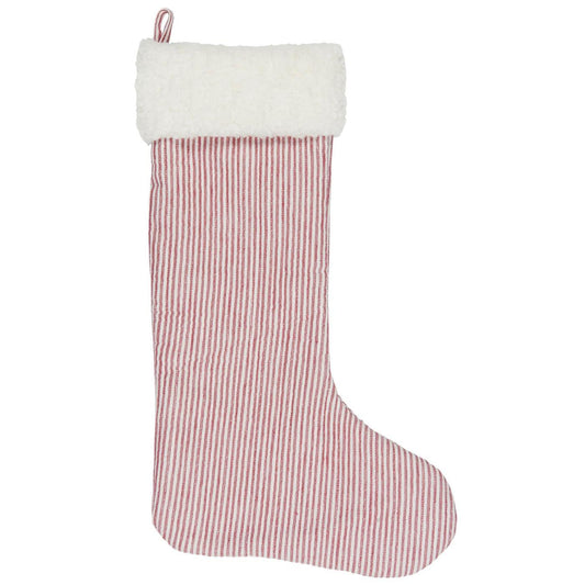 Christmas stocking red/white stripes w/white trim