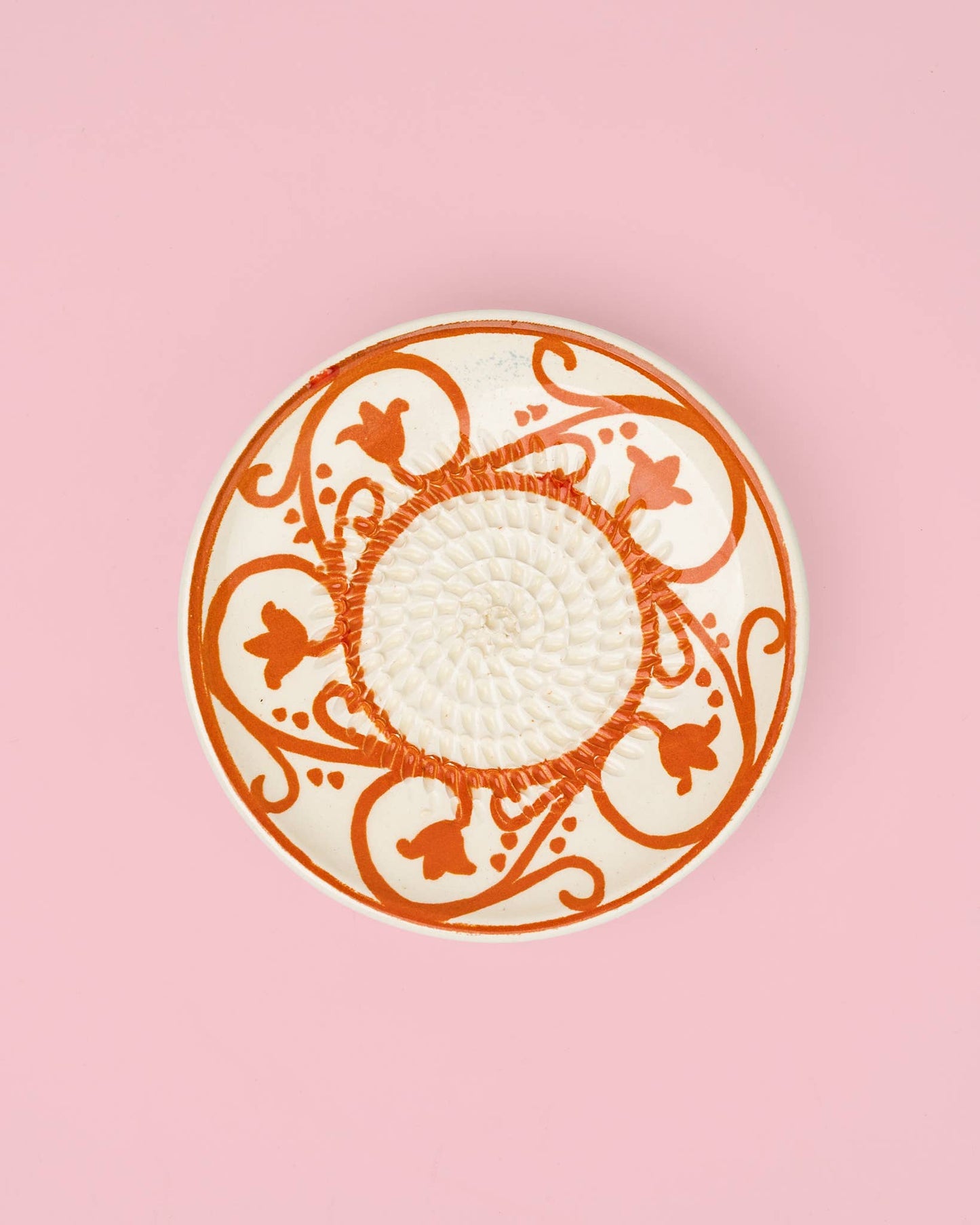 Ceramic Garlic Grater Plate - Small Orange & Beige - Azahara