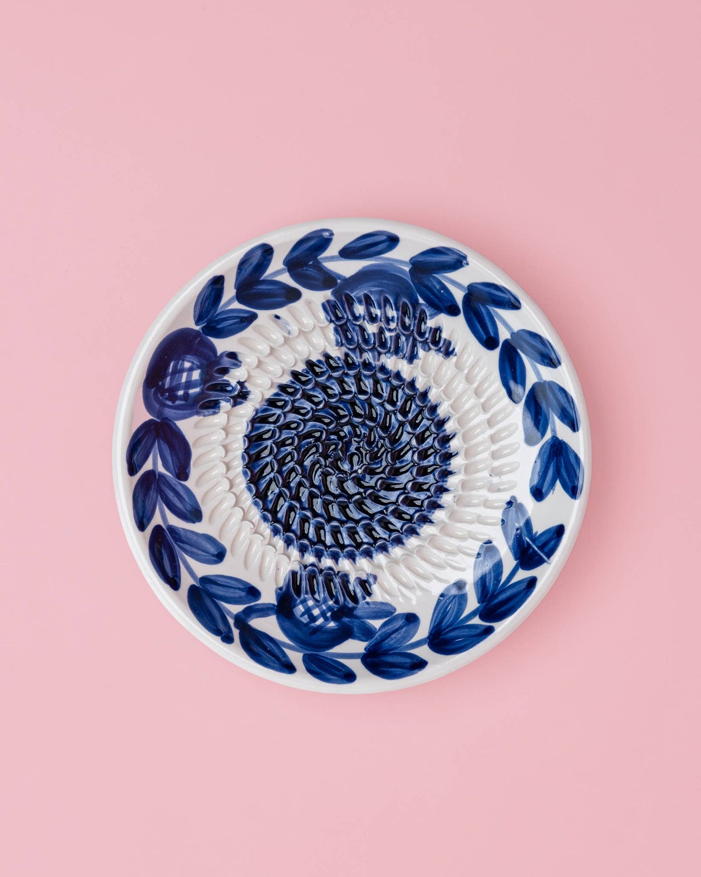 Ceramic Garlic Grater Plate - Small Blue Traditional