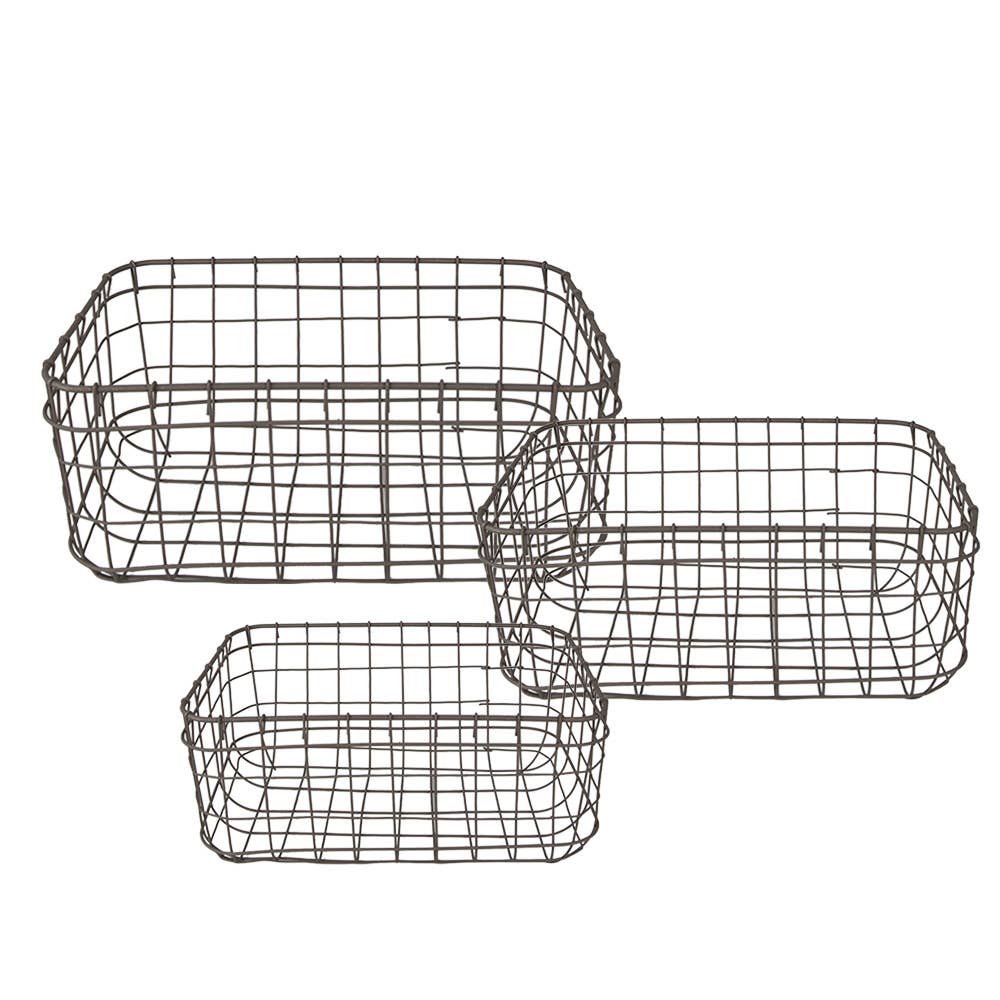 Storage Basket Set of 3 30x20x14 cm Brown Iron Basket