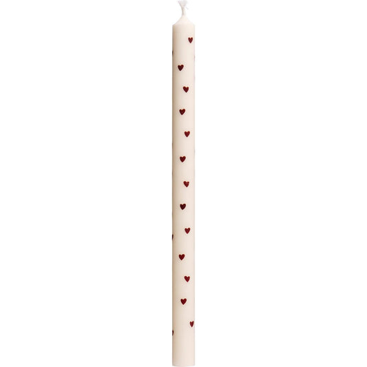 Taper kaars met bruine hartjes