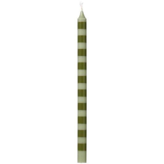 Taper candle striped olive green/light green Ø:1.3 H:20 Nordic Swan Eco-label