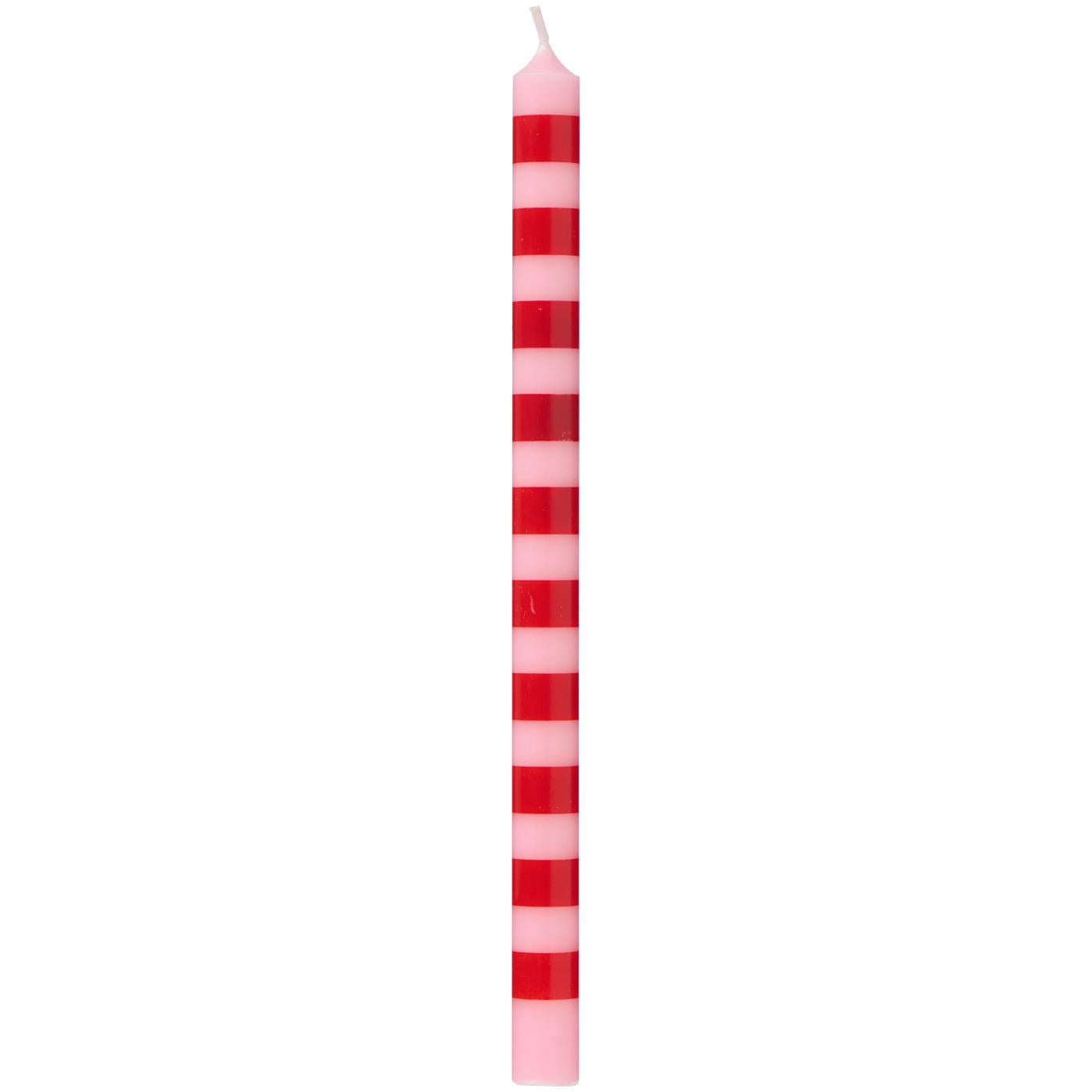 Taper candle striped red/light pink Ø:1.3 H:20 Nordic Swan Eco-label