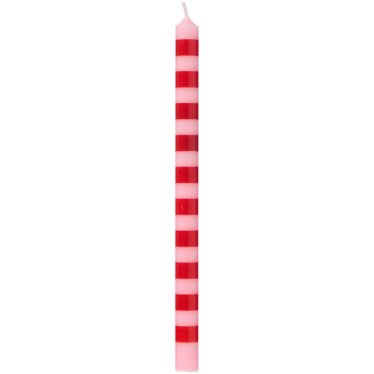 Taper candle striped red/light pink Ø:1.3 H:20 Nordic Swan Eco-label