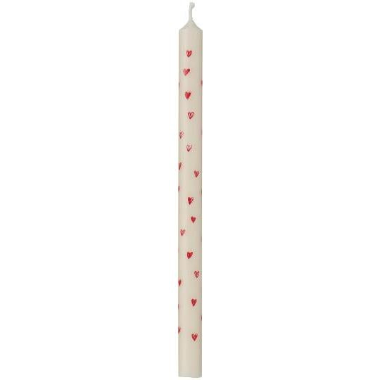Taper candle red hearts stearin Ø:1.3 H:20 Nordic Swan Eco-label