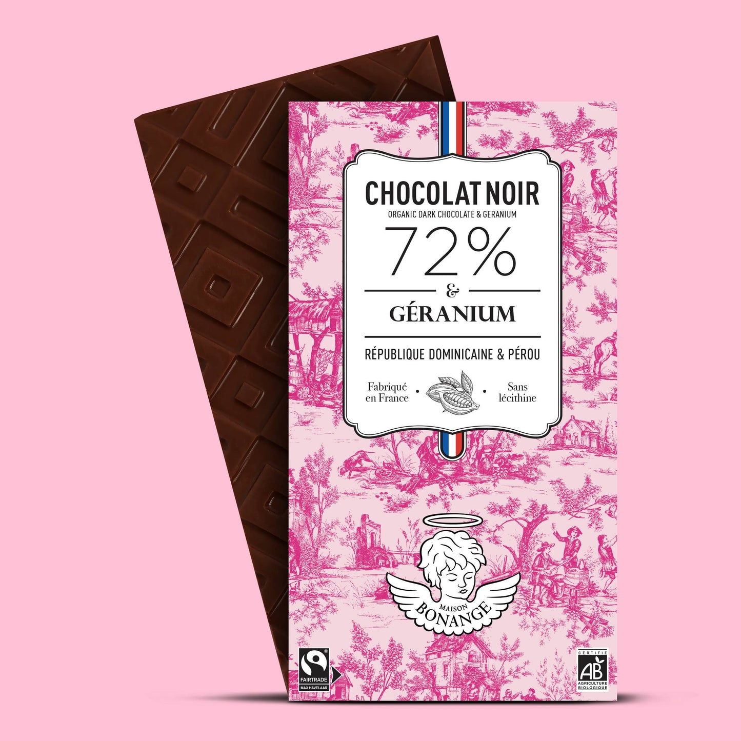 Organic Dark Chocolate Bar 72% & Geranium