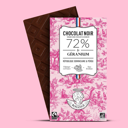 Organic Dark Chocolate Bar 72% & Geranium