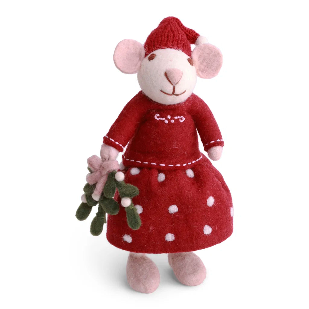 Medium White Girly Mouse w/Mistletoe