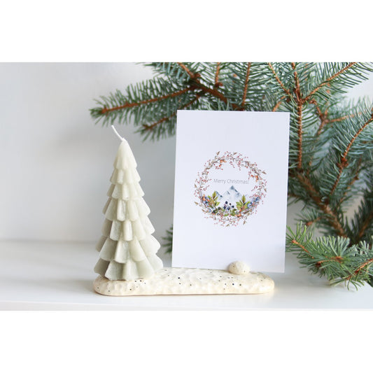 KERAMIEK KAARTHOUDER MET KERSTKAARS EN KERSTKAART