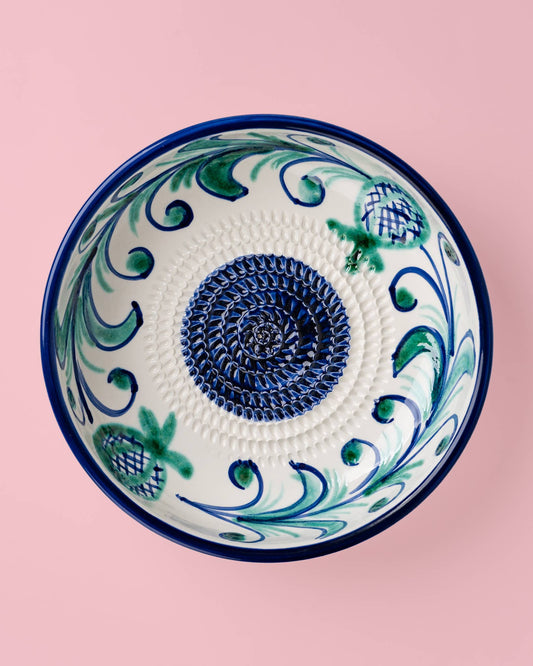 Large Blue Ceramic Garlic Grater Plate - Granada
