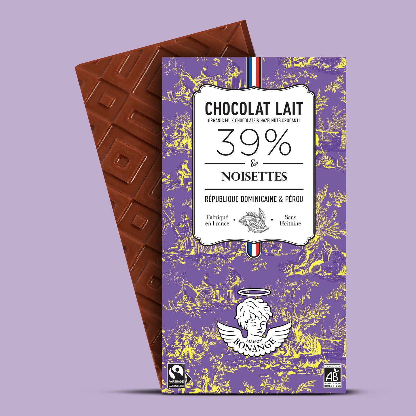 Organic Fairtrade 39% Milk Chocolate Bar with Hazelnuts 80g