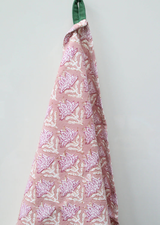 Dusty rose pink handblockprinted Kitchen Dishcloth