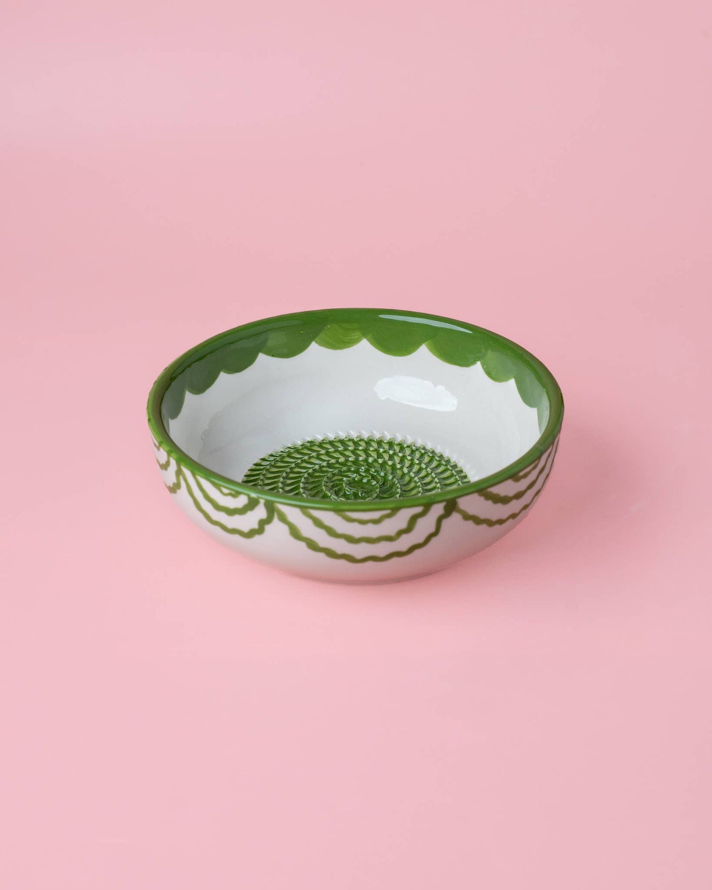 Vintage Pottery Grater Bowl – Green and White