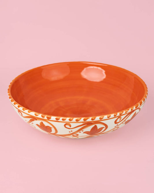 Large Ceramic Bowl - Salad Bowl - Orange & Beige - Azahara