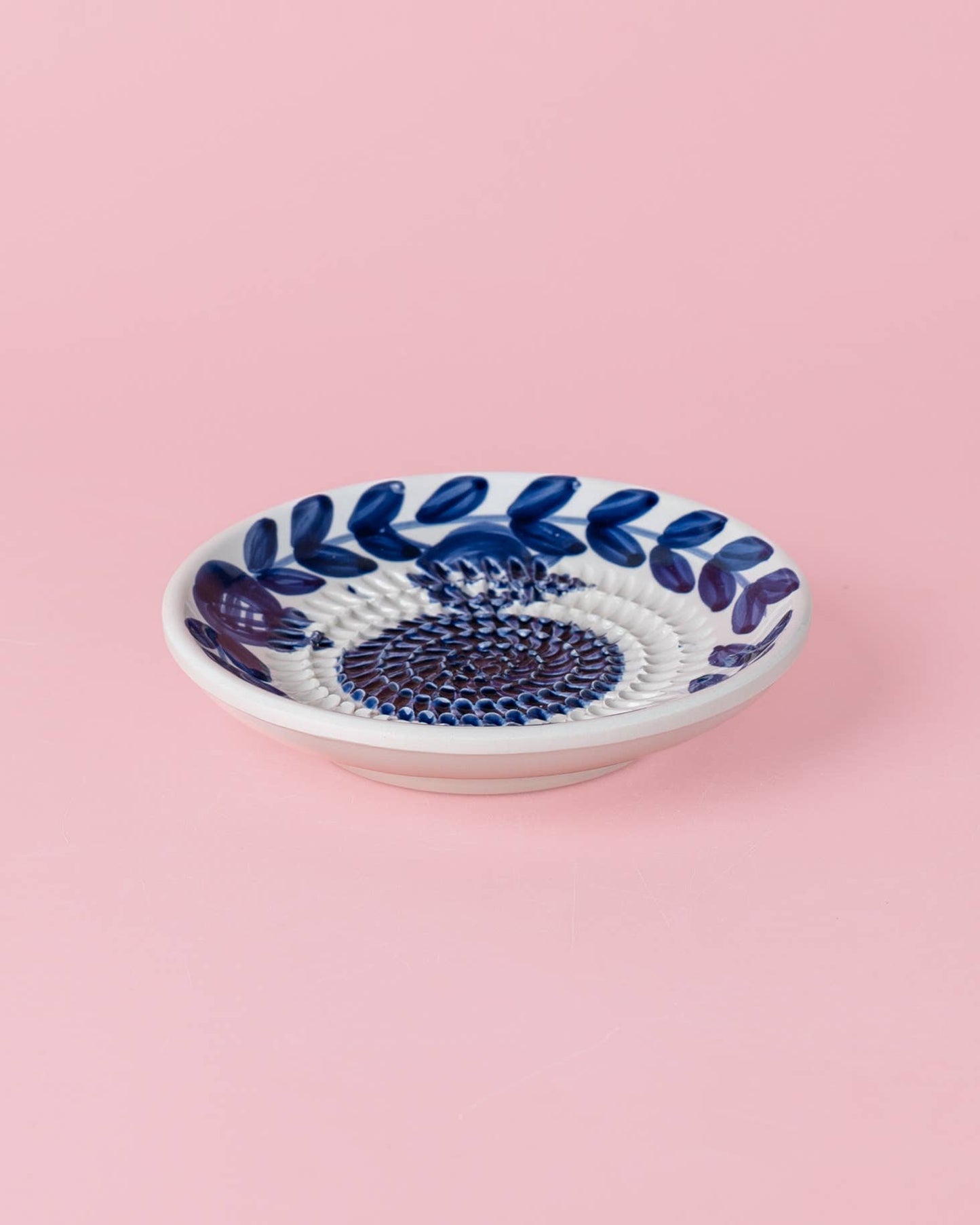 Ceramic Garlic Grater Plate - Small Blue Traditional